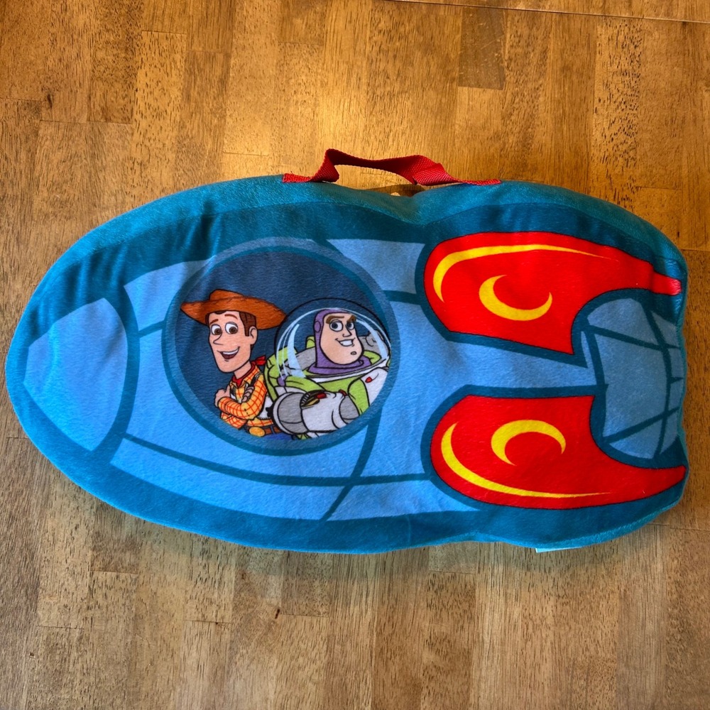 Disney Pixar Toy Story Woody Buzz Lightyear Rocket Ship Plush Pillow Blue 90s